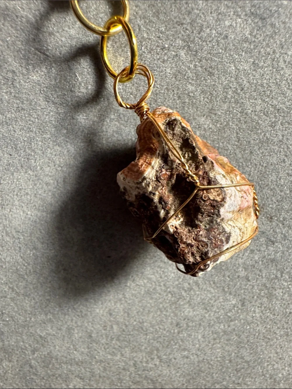 Gold-Tone Raw carnelian Wrapped in Gold Tone Wire Charm Keychain